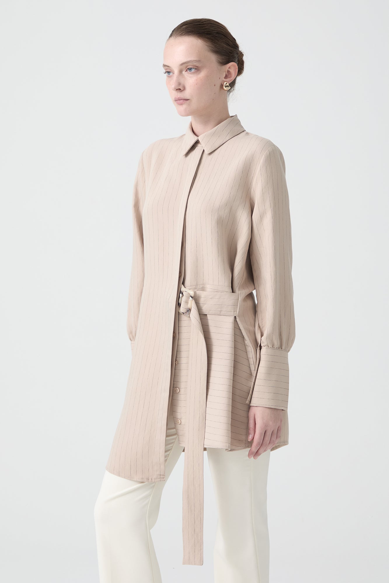 Buckle Detail Striped Shirt Tunic