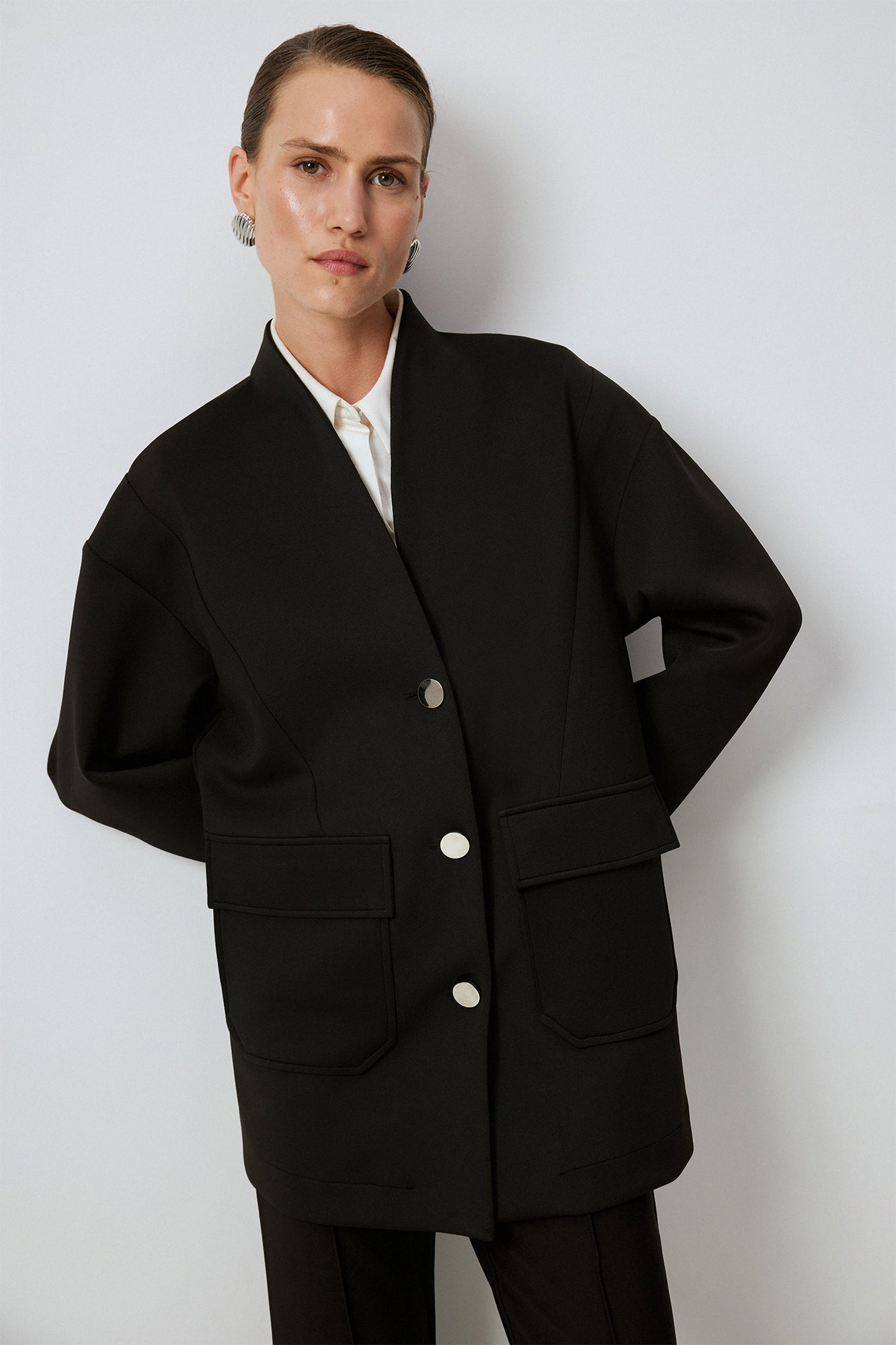 Button Detail Scuba Jacket