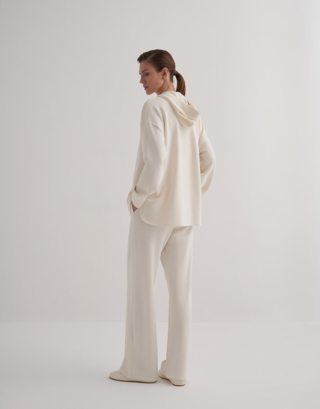 Ecru Zipped Modal Sweatshirt
