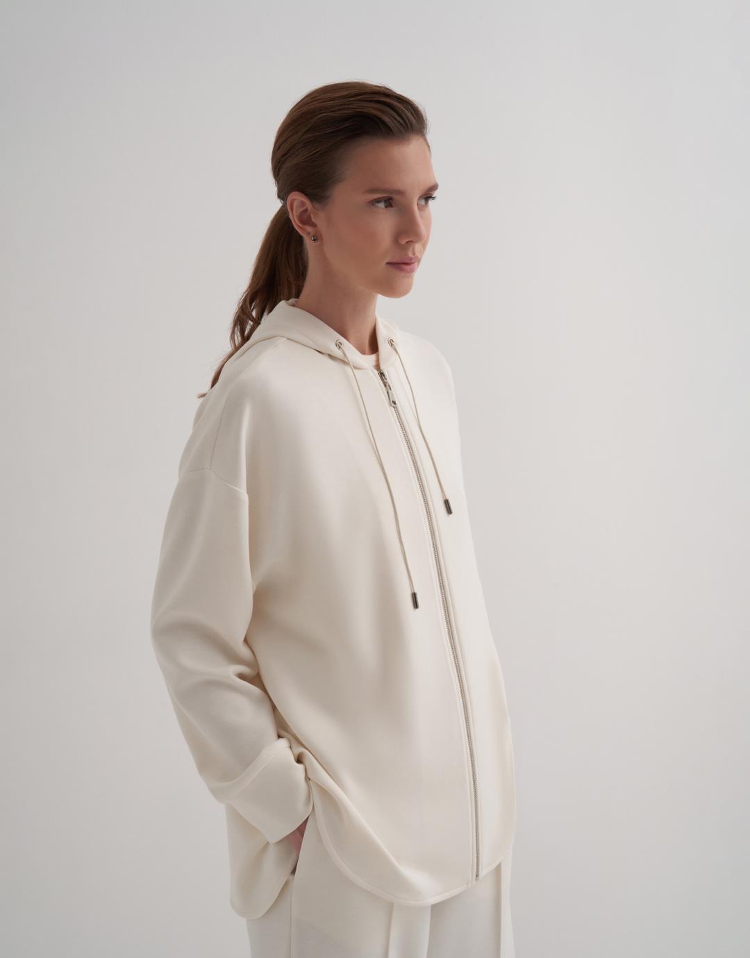 Ecru Zipped Modal Sweatshirt
