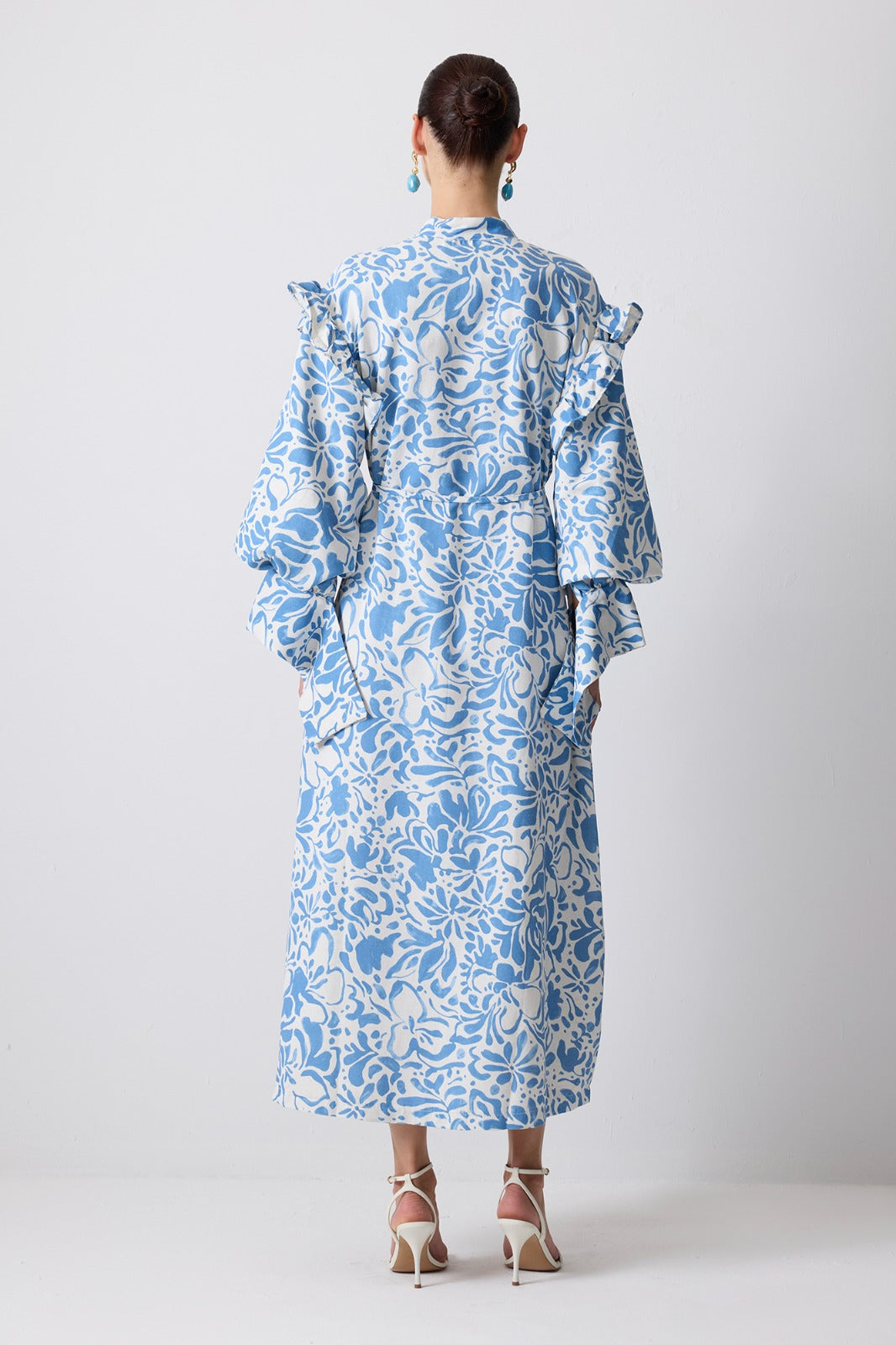 Linen Textured Blue Patterned Dress