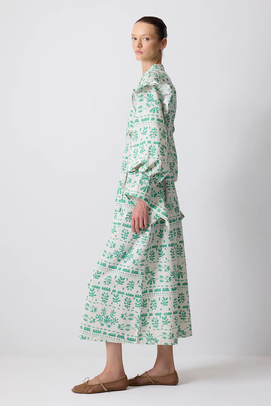 Linen Textured Green Patterned Dress