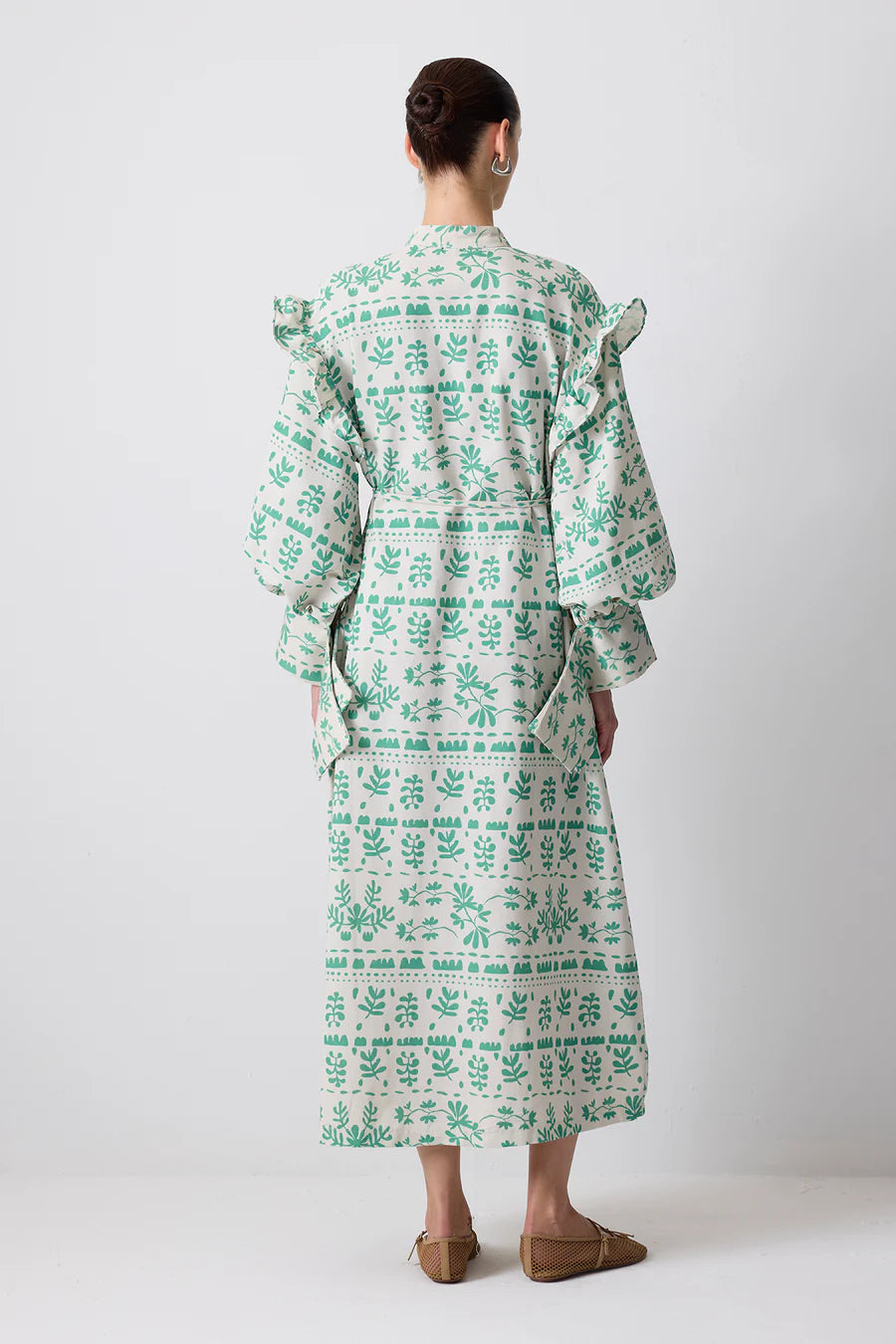 Linen Textured Green Patterned Dress