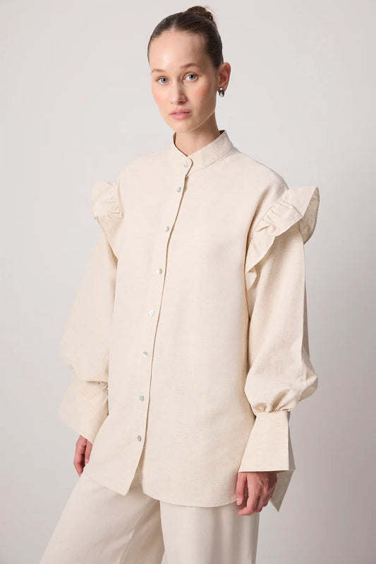 Linen Textured Ruffle Shirt