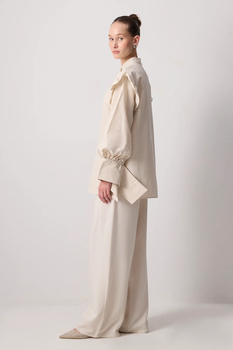 Linen Textured Ruffle Shirt