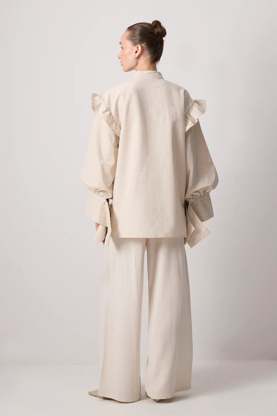 Linen Textured Ruffle Shirt
